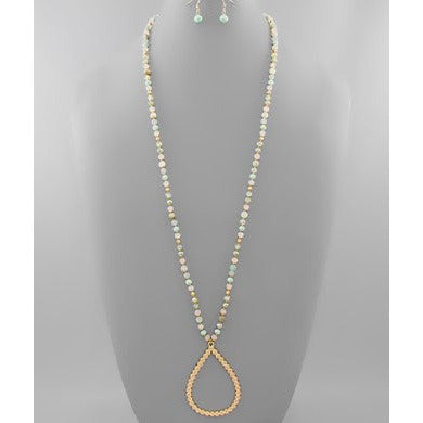 Teardrop Beaded Pendant Necklace - Mint