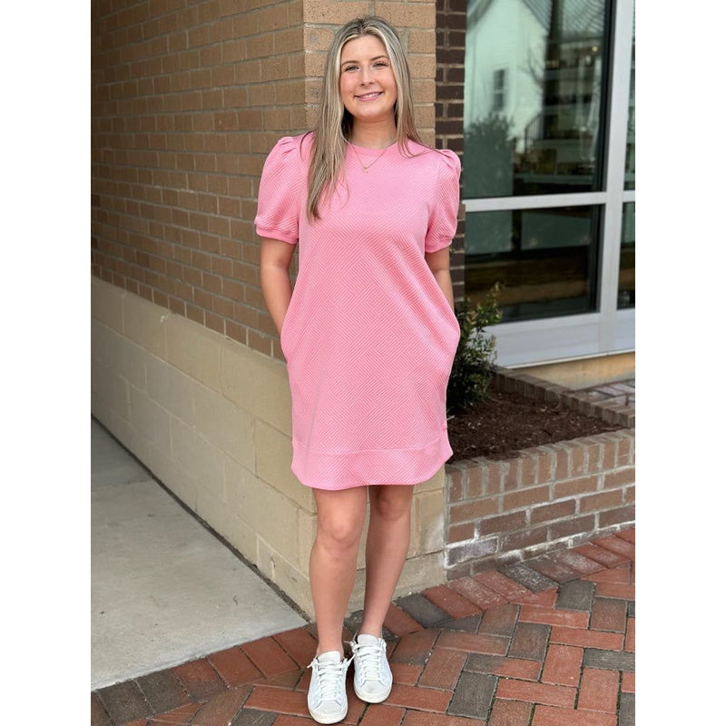 Cassie Textured Dress with Pockets - Pink