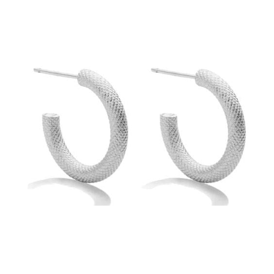 Textured Small Thick Hoops - Silver