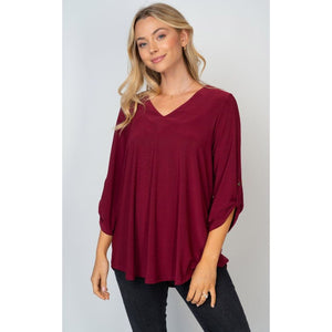 Whitney Three-Quarter Sleeve Solid Knit Top - Maroon