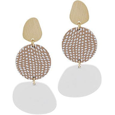 Color Coated 3 Geometric Earrings - White
