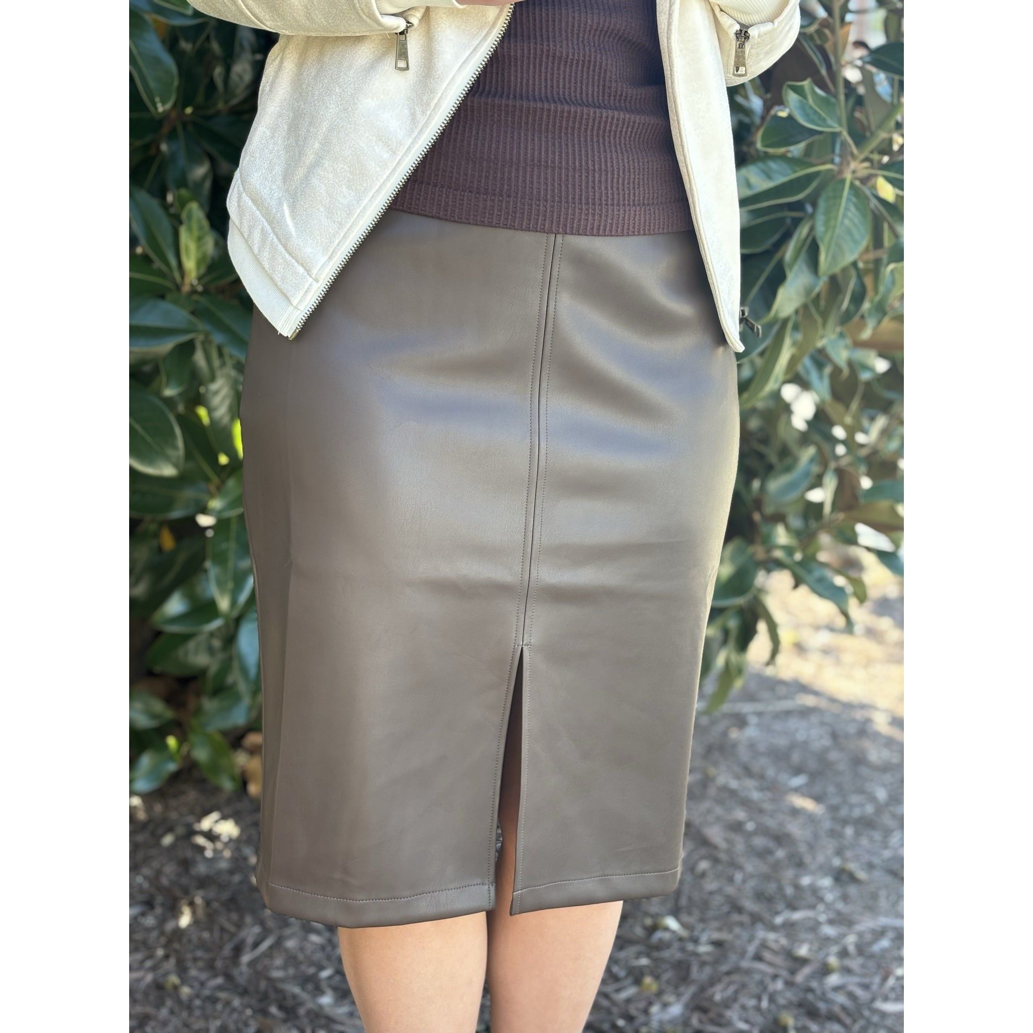 Bentley Vegan Leather Pencil Skirt - Chocolate – Bless Your Heart