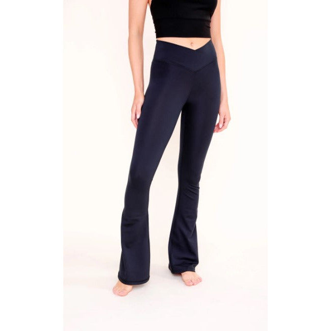 Venice Crossover Waist Flare Yoga Pants - Black