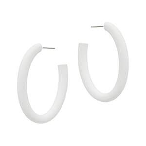 Oval Shape Color Coated Hoop Earring - White