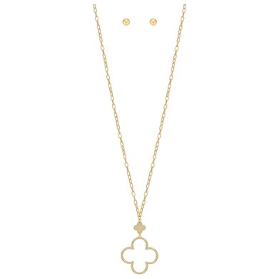 Long Quatrefoil Necklace - Worn Gold