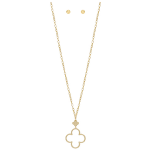 Long Quatrefoil Necklace - Worn Gold